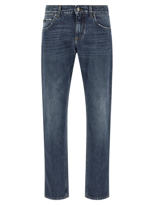 Dolce & Gabbana Blue Cotton Straight-Leg Jeans for Men