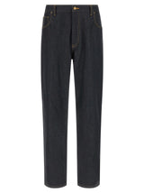 Jean taille haute en coton bleu Thom Browne