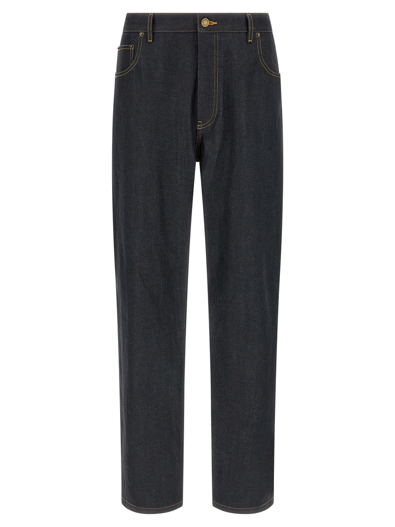 Jean taille haute en coton bleu Thom Browne