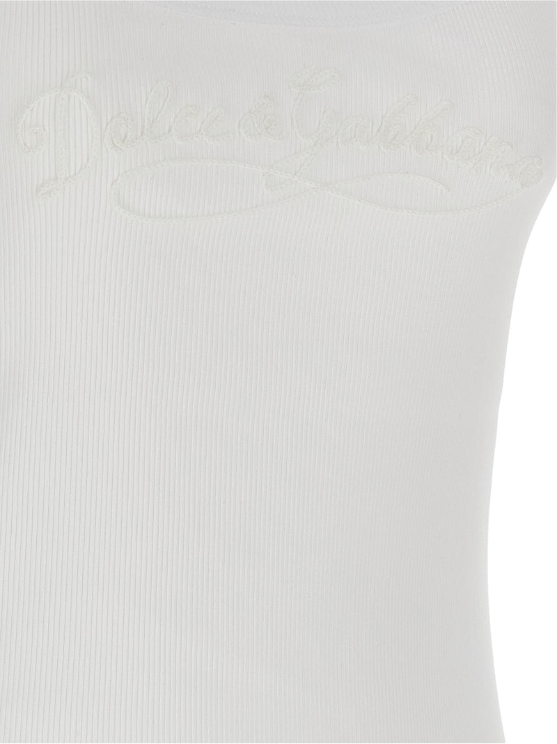 Dolce & Gabbana White Cotton Sleeveless T-Shirt