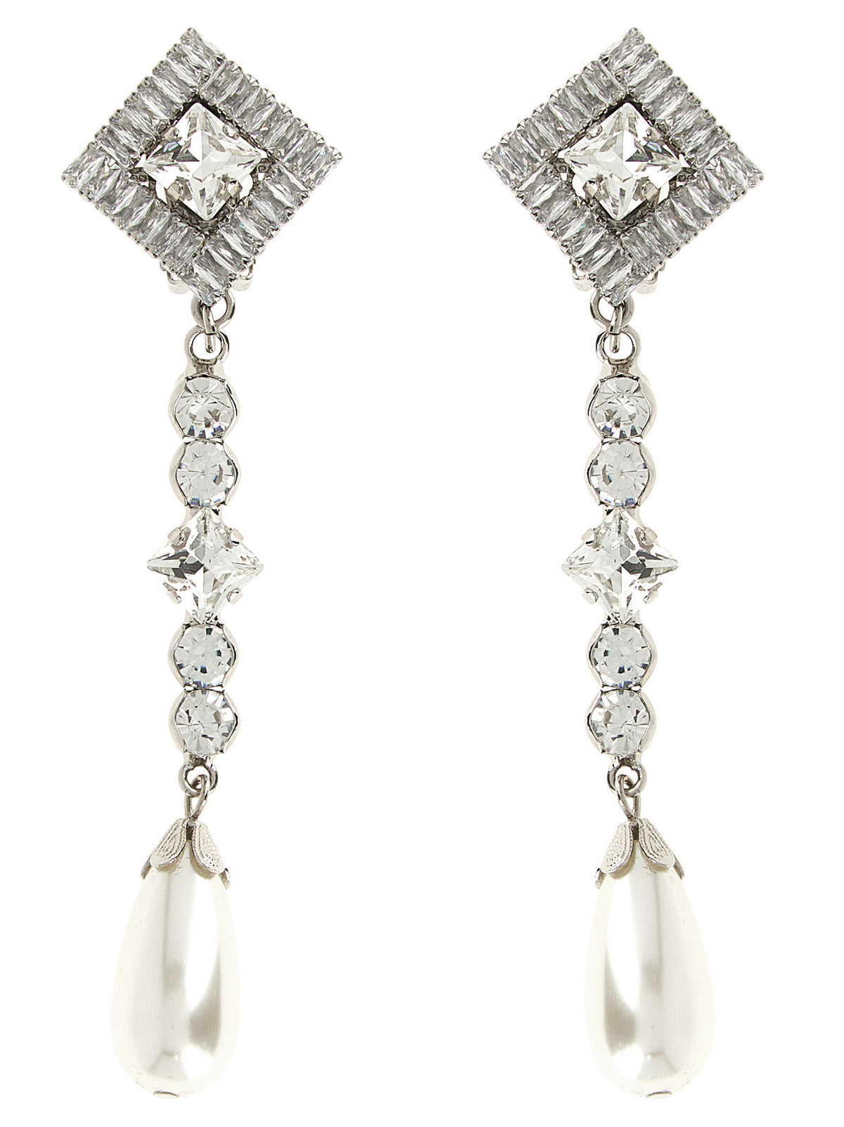 Alessandra Rich Silver Plastic Earrings with Crystals