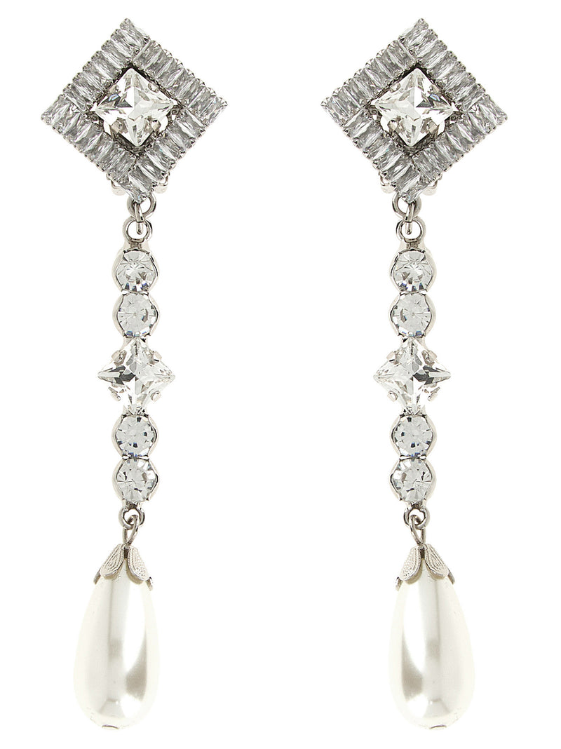 Alessandra Rich Silver Plastic Earrings with Crystals