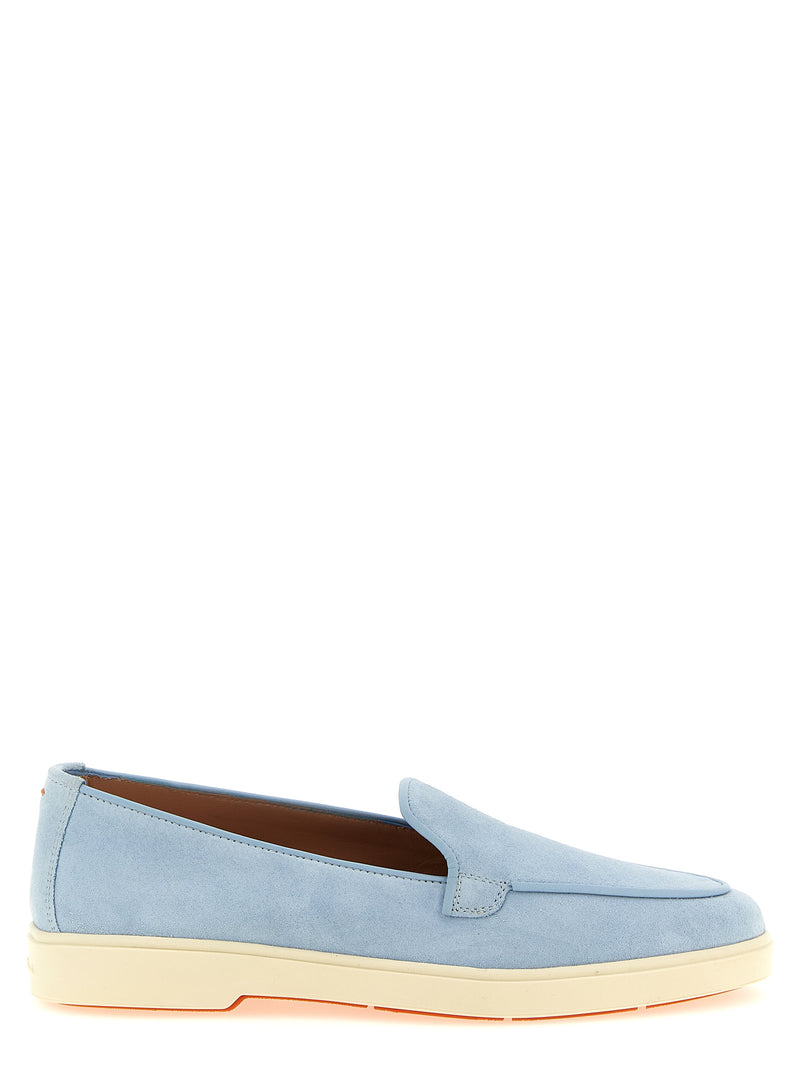 Mocassins Santoni en cuir de veau bleu à enfiler