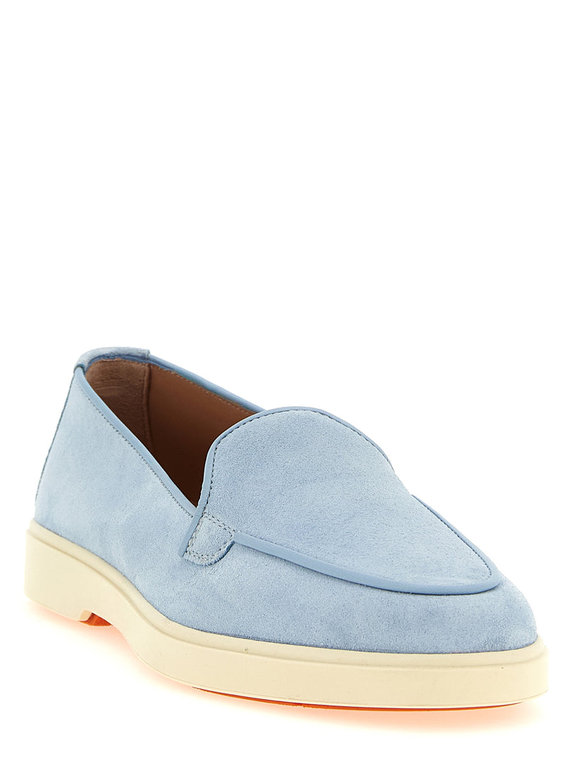Mocassins Santoni en cuir de veau bleu à enfiler
