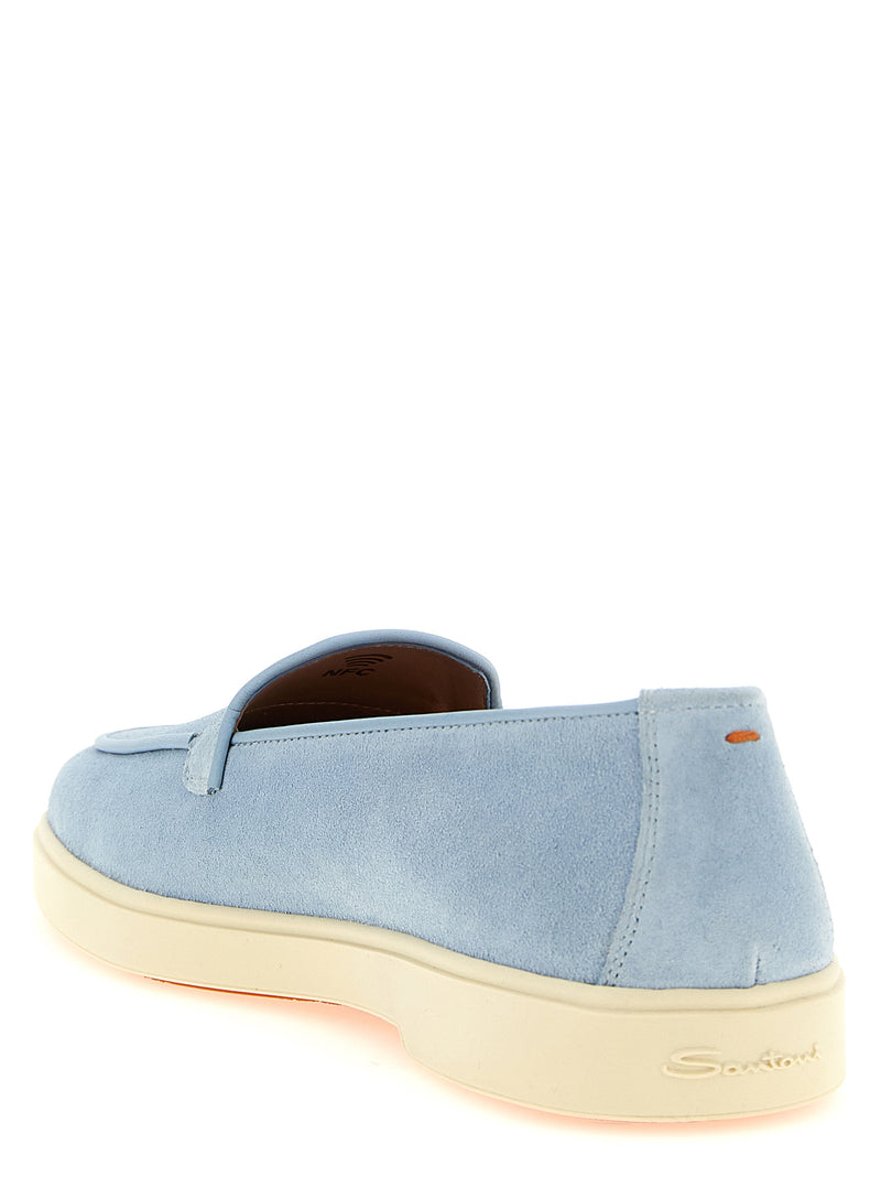 Mocassins Santoni en cuir de veau bleu à enfiler