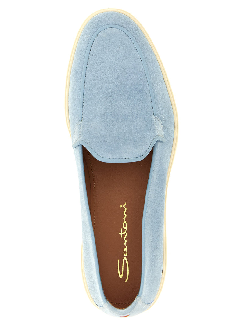 Mocassins Santoni en cuir de veau bleu à enfiler