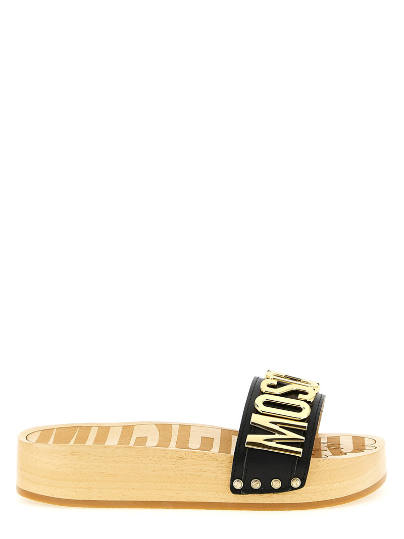 Moschino Black Calfskin Slides for Women