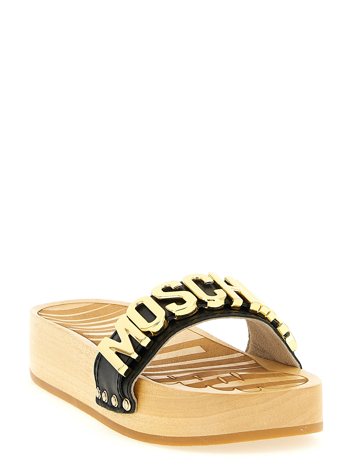 Moschino Black Calfskin Slides for Women