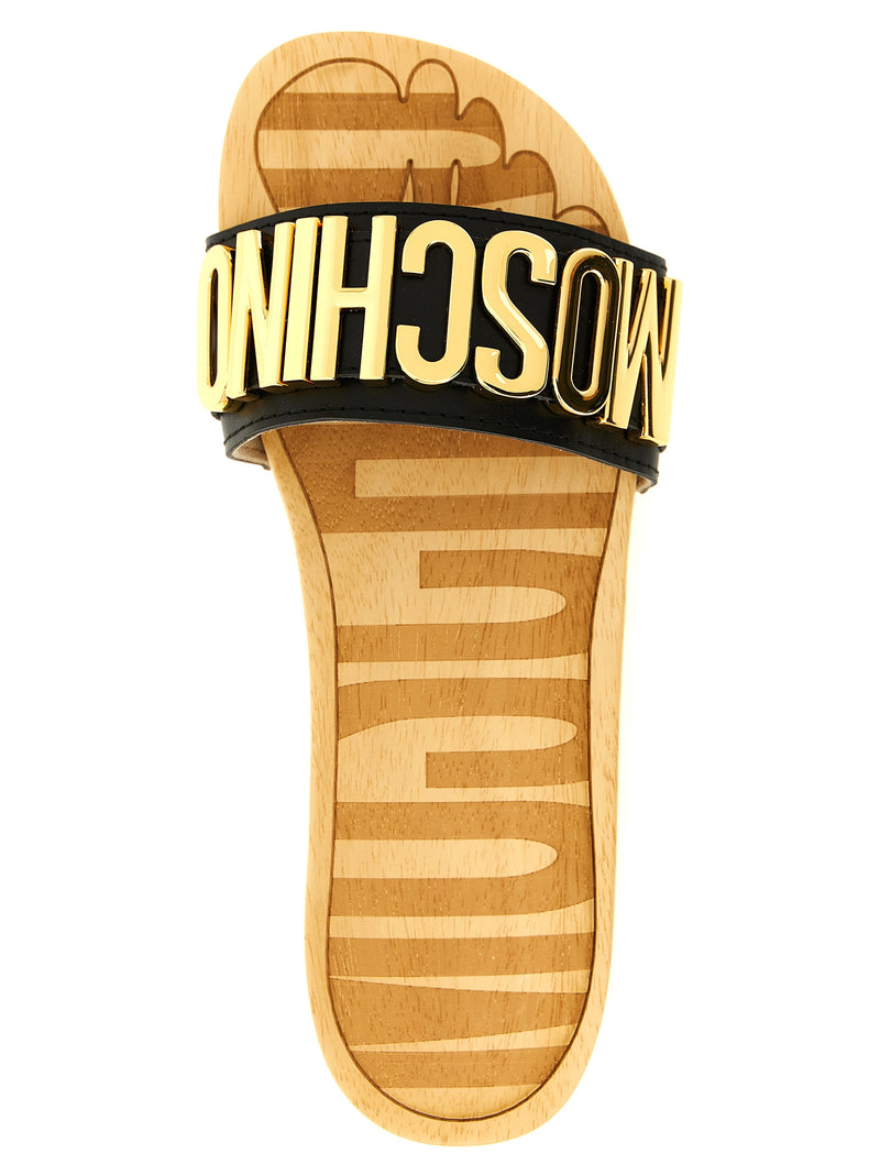 Moschino Black Calfskin Slides for Women