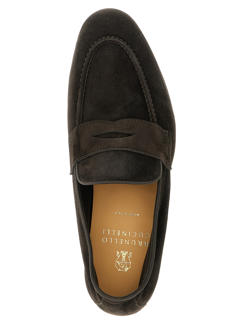 Mocassins à enfiler Brunello Cucinelli en cuir de veau marron