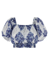 Twinset Blue Ramie Blouse - Chic Floral Design
