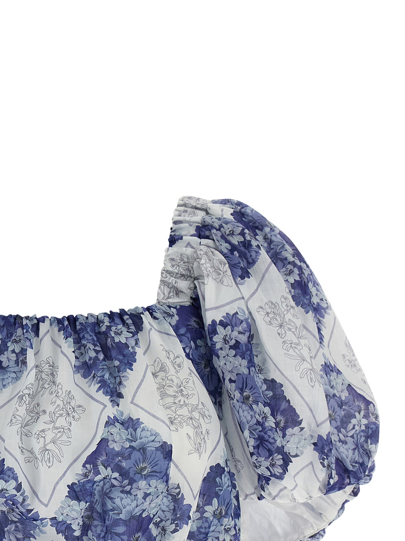 Twinset Blue Ramie Blouse - Chic Floral Crop Top