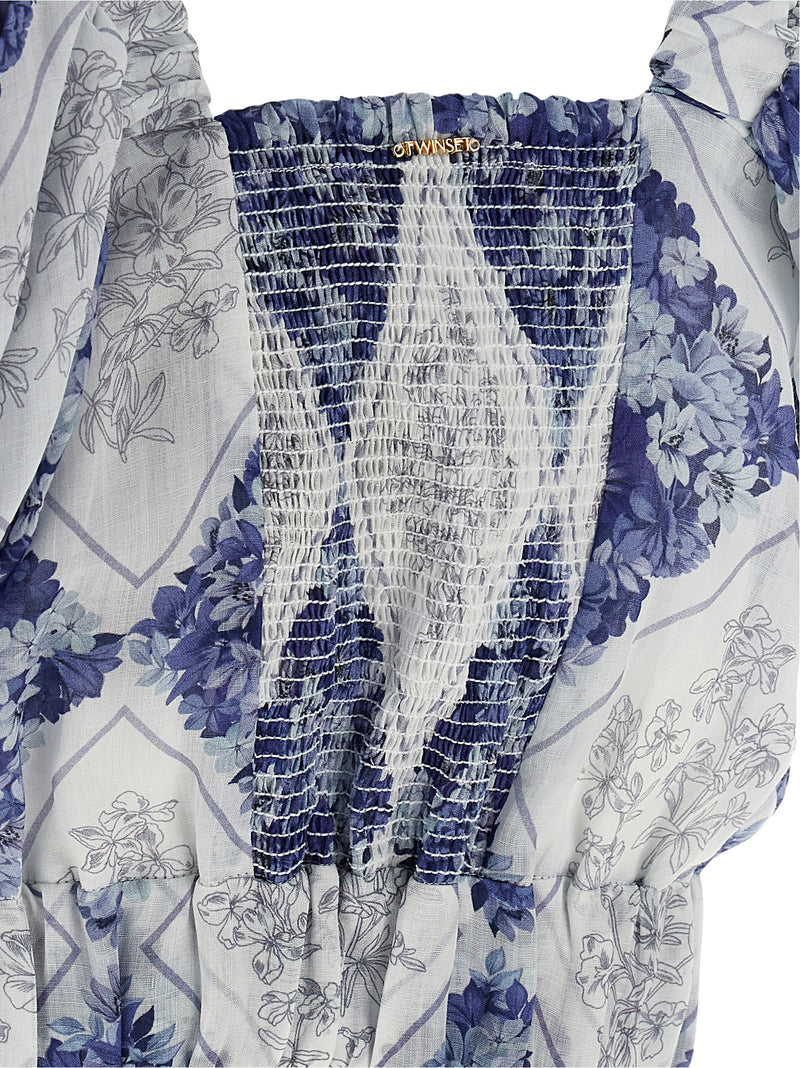 Twinset Blue Ramie Blouse - Chic Floral Crop Top