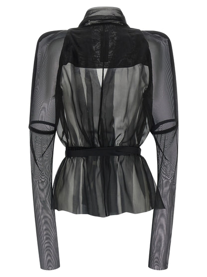 Rick Owens Black Silk Full-Length Jacket