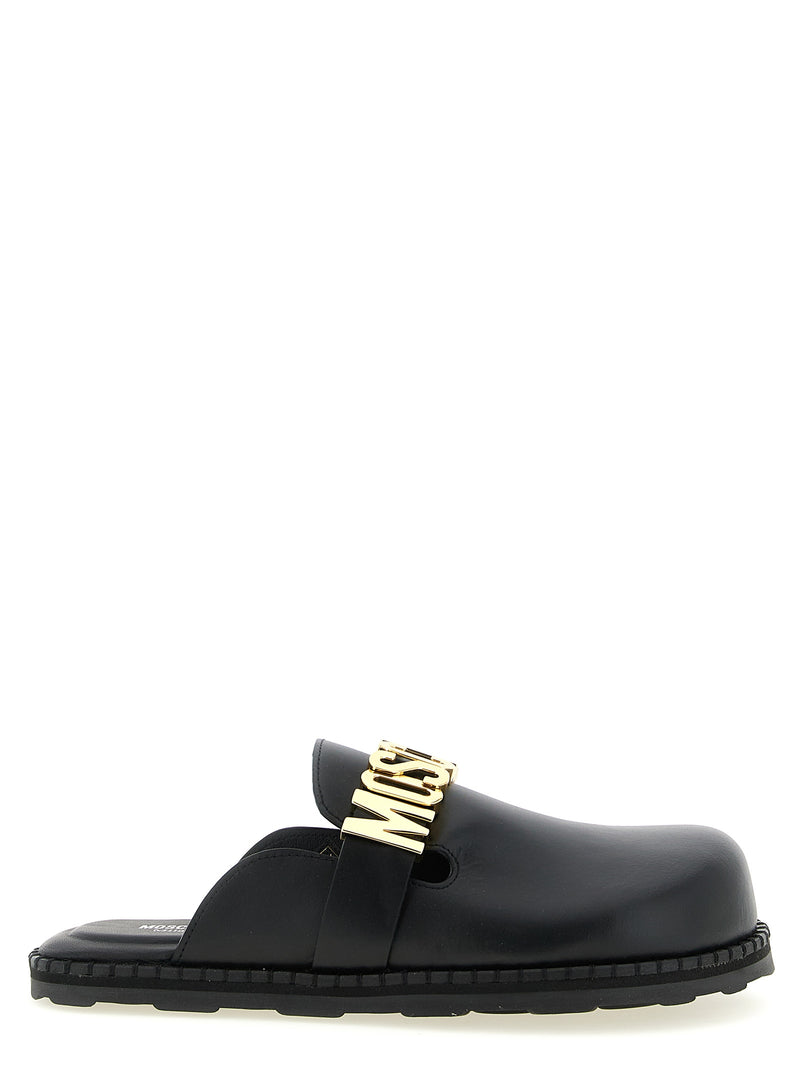 Moschino Black Calfskin Clogs for Women