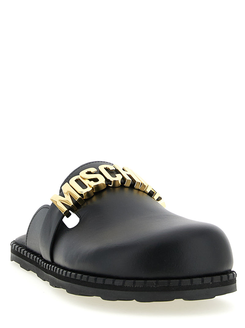Moschino Black Calfskin Clogs for Women