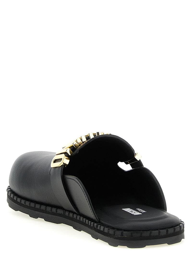 Moschino Black Calfskin Clogs for Women