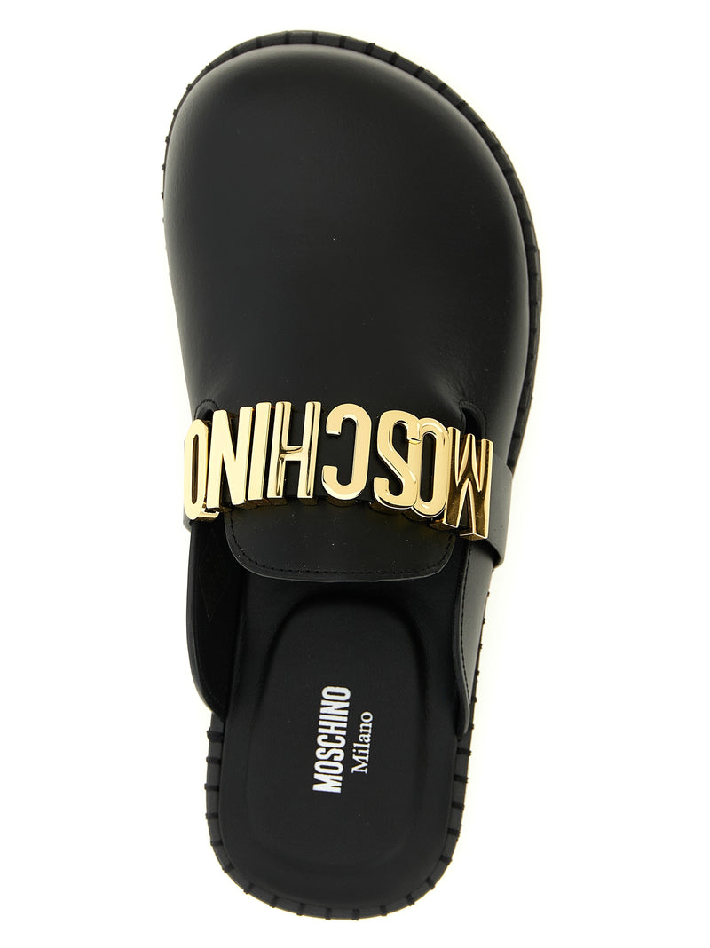 Moschino Black Calfskin Clogs for Women