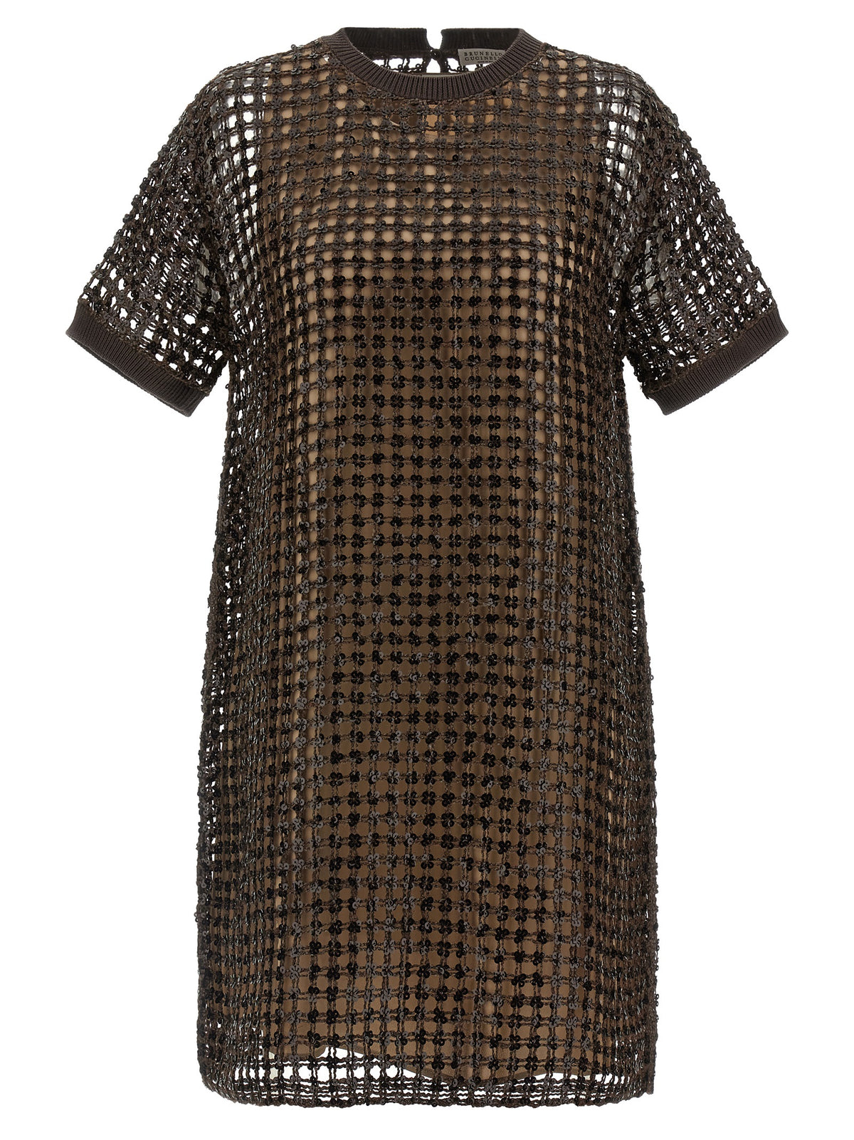 Robe courte en soie marron Brunello Cucinelli