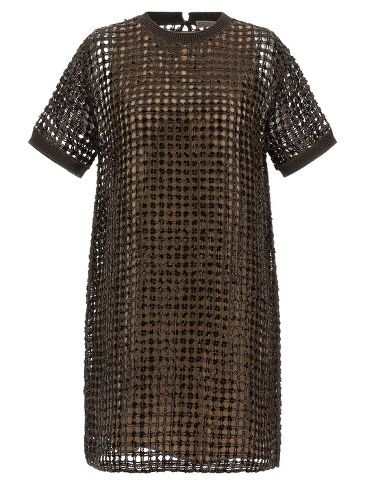 Robe courte en soie marron Brunello Cucinelli