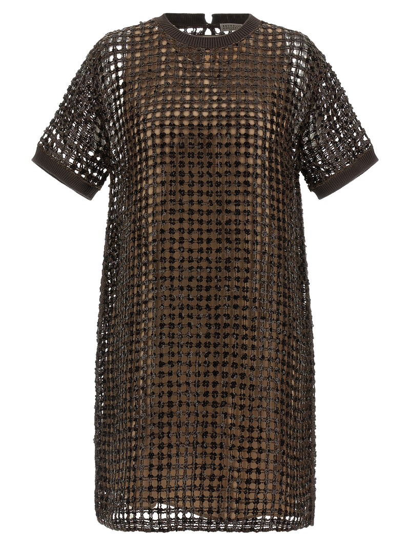 Robe courte en soie marron Brunello Cucinelli