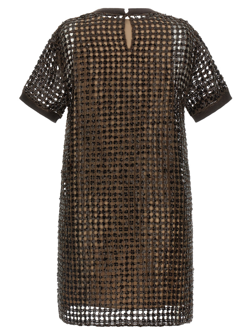 Robe courte en soie marron Brunello Cucinelli