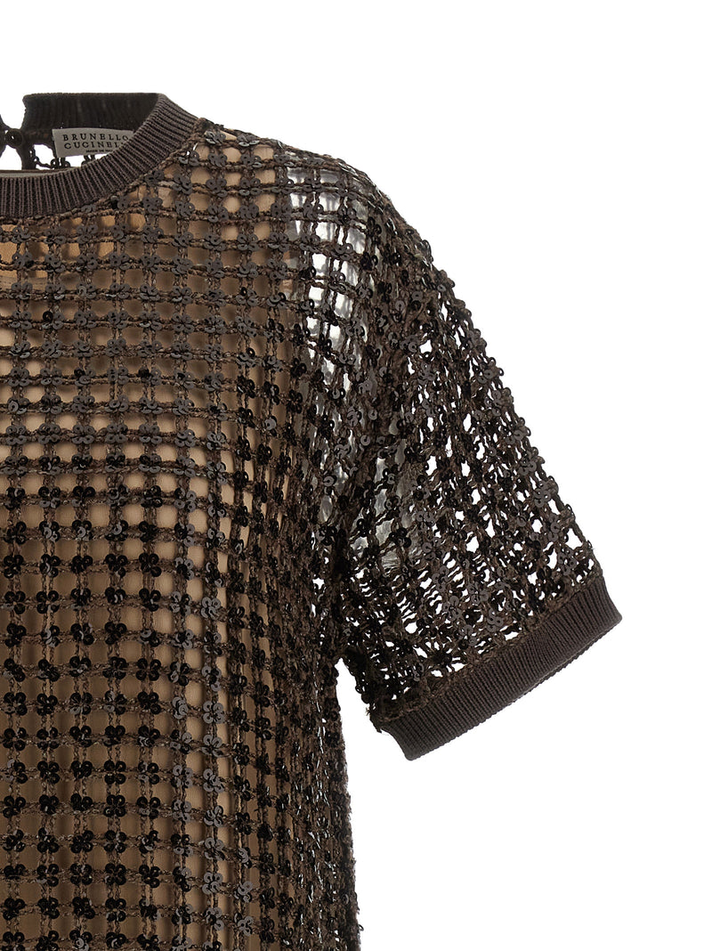 Robe courte en soie marron Brunello Cucinelli