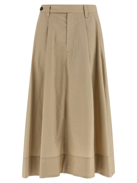 Jupe mi-longue en coton beige Brunello Cucinelli