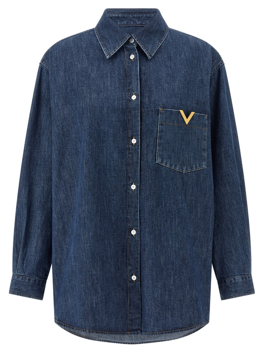 Valentino Garavani Blue Cotton Blouse for Women