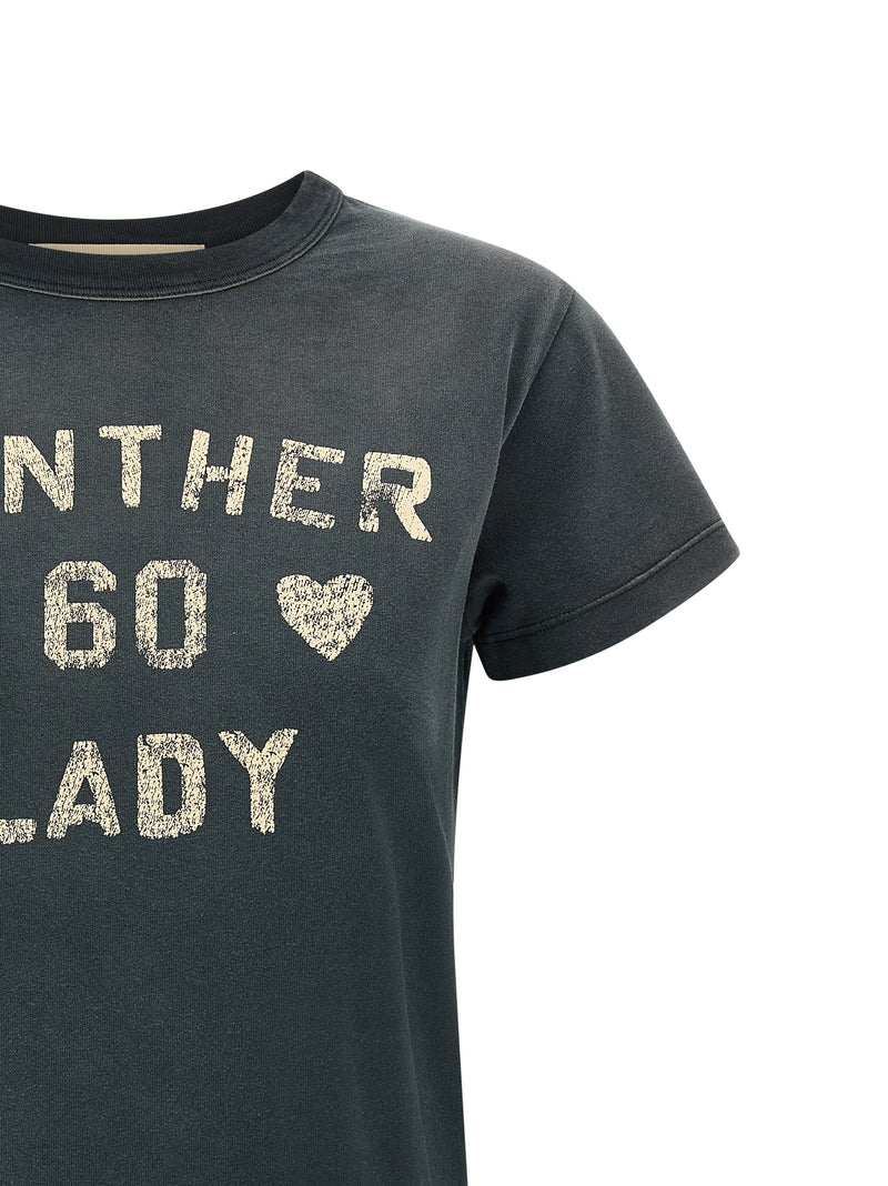 Valentino Garavani Gray Cotton T-Shirt with Panther Lady Print