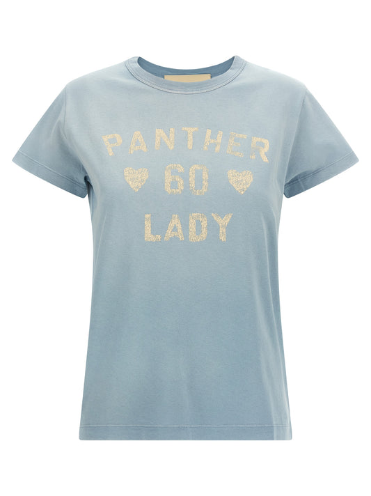 Valentino Garavani T-Shirt en Coton Bleu avec Imprimé Panther Lady