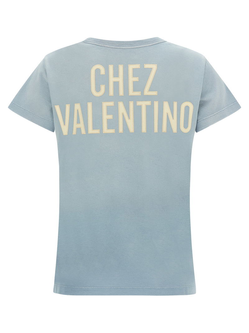 Valentino Garavani T-Shirt en Coton Bleu avec Imprimé Panther Lady