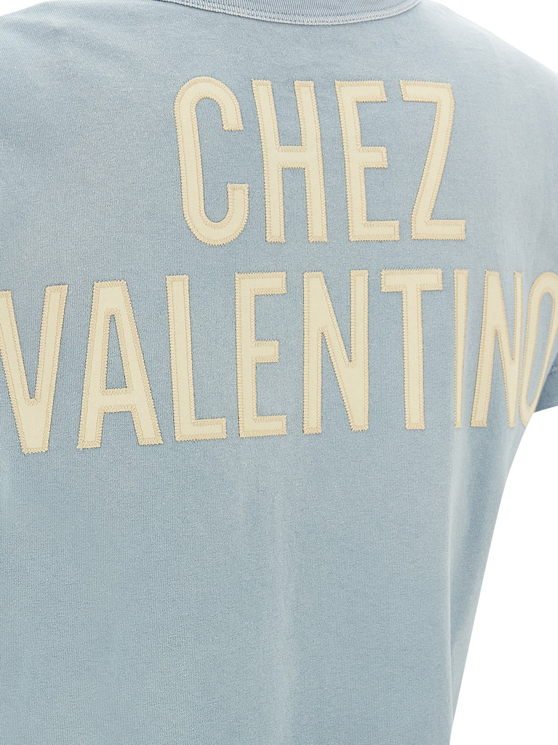 Valentino Garavani T-Shirt en Coton Bleu avec Imprimé Panther Lady