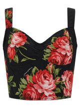 Dolce & Gabbana Black Cotton Tank Top with Bouquet Rose Print