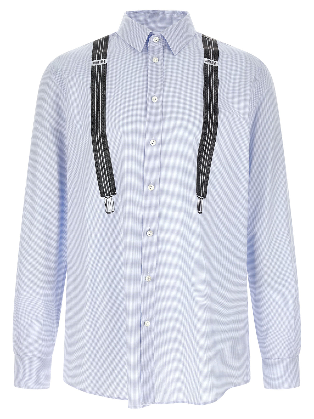 Moschino Blue Cotton Blouse with Trompe-l’œil Print