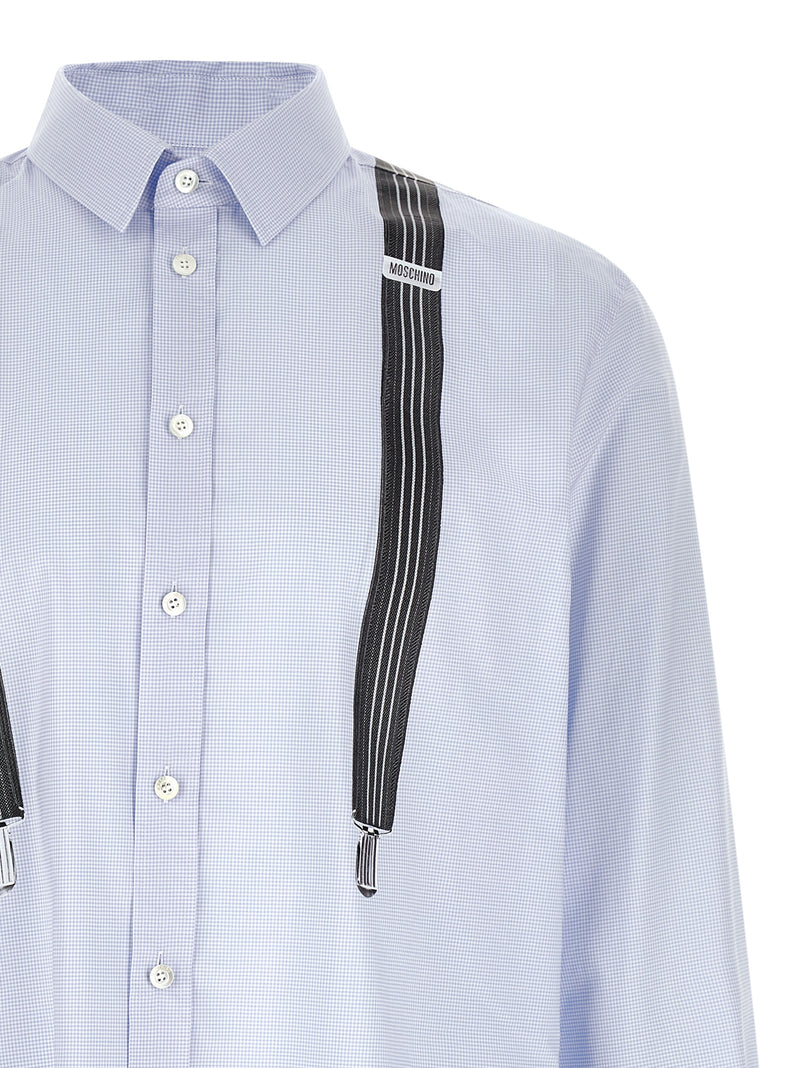 Moschino Blue Cotton Blouse with Trompe-l’œil Print