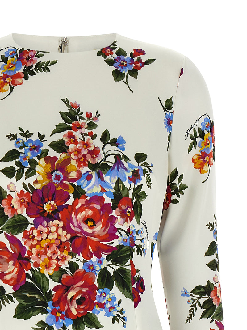 Dolce & Gabbana White Viscose Midi Dress - Mazzo di Fiori Print