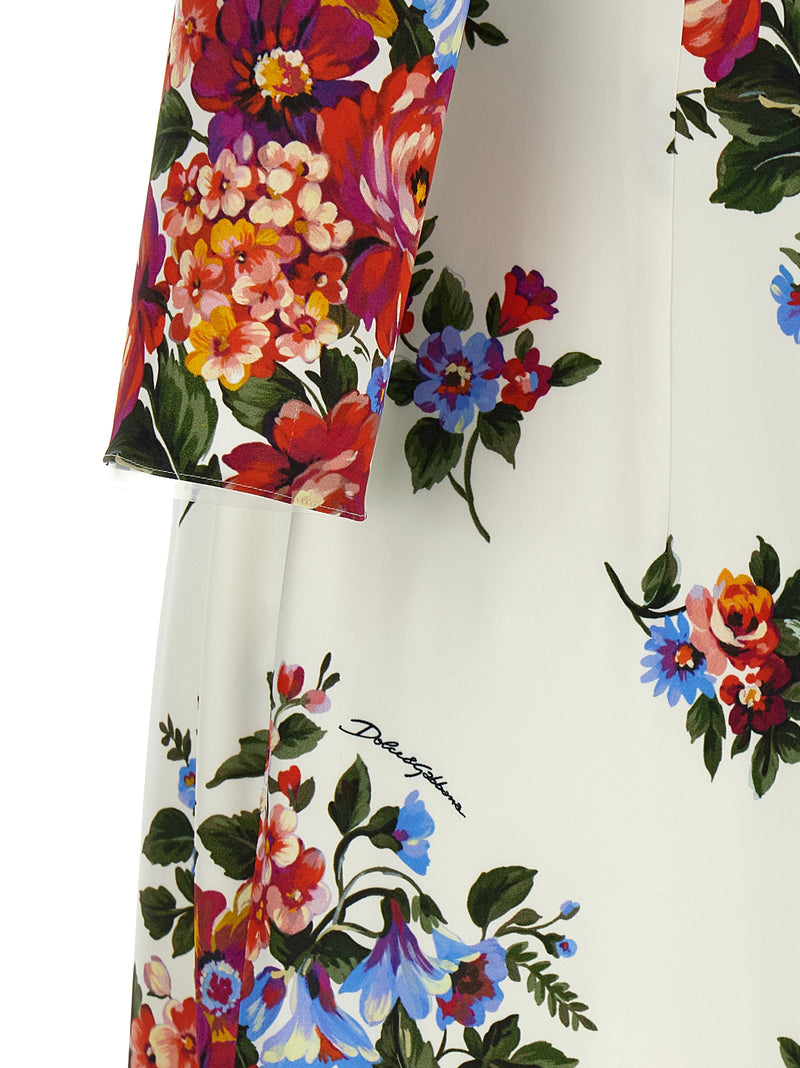 Dolce & Gabbana White Viscose Midi Dress - Mazzo di Fiori Print