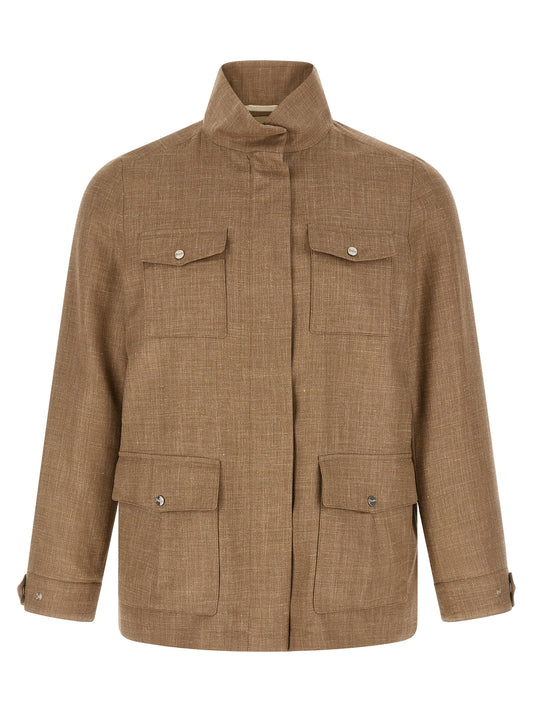 Veste longue en laine beige Herno