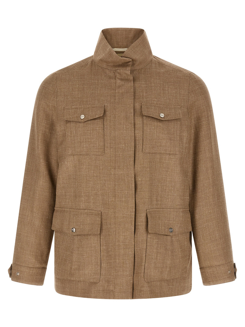 Veste longue en laine beige Herno
