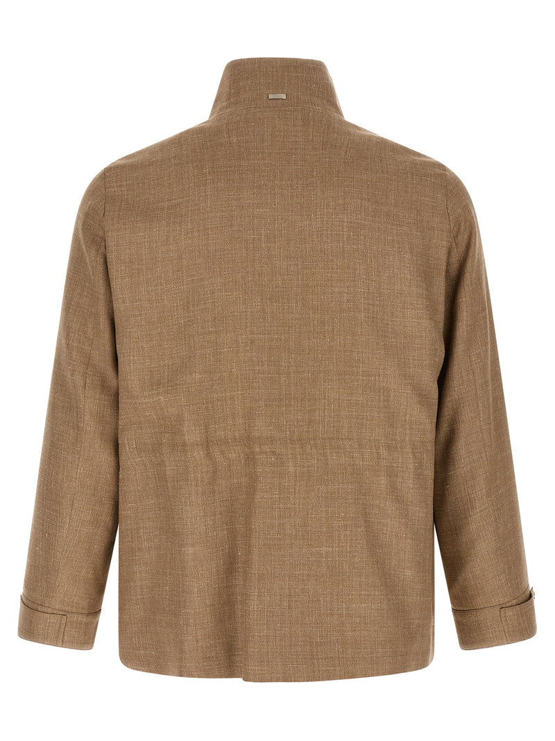 Veste longue en laine beige Herno