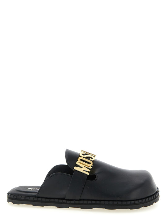 Moschino Black Calfskin Clogs - Stylish Leather Sabots