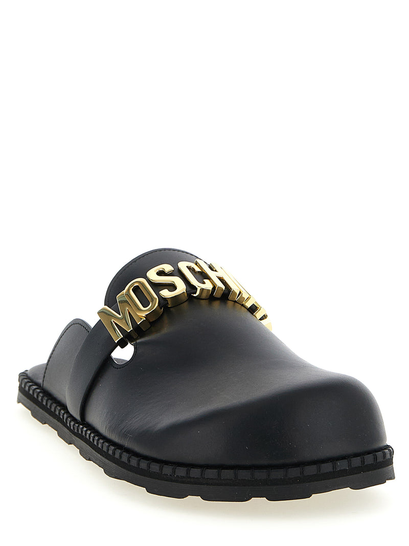 Moschino Black Calfskin Clogs - Stylish Leather Sabots