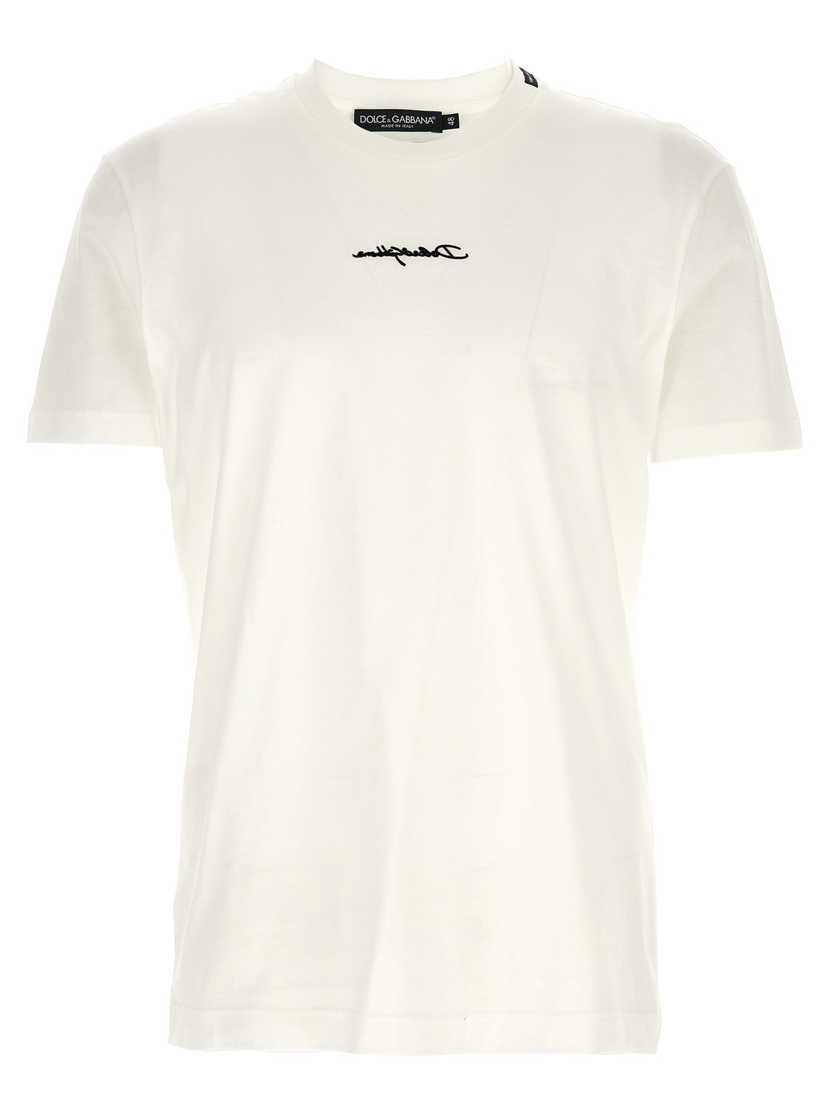Dolce & Gabbana White Cotton T-Shirt with Logo Embroidery