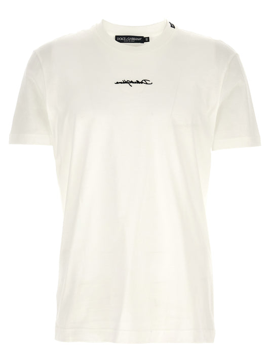 Dolce & Gabbana White Cotton T-Shirt with Logo Embroidery