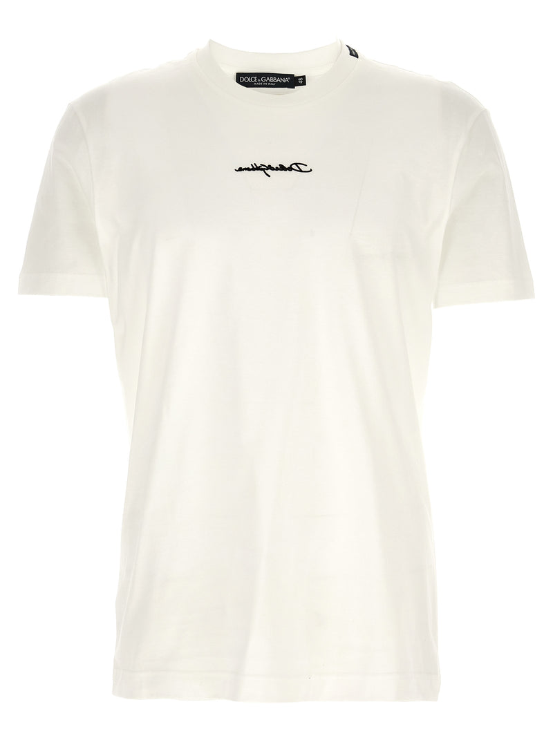 Dolce & Gabbana White Cotton T-Shirt with Logo Embroidery