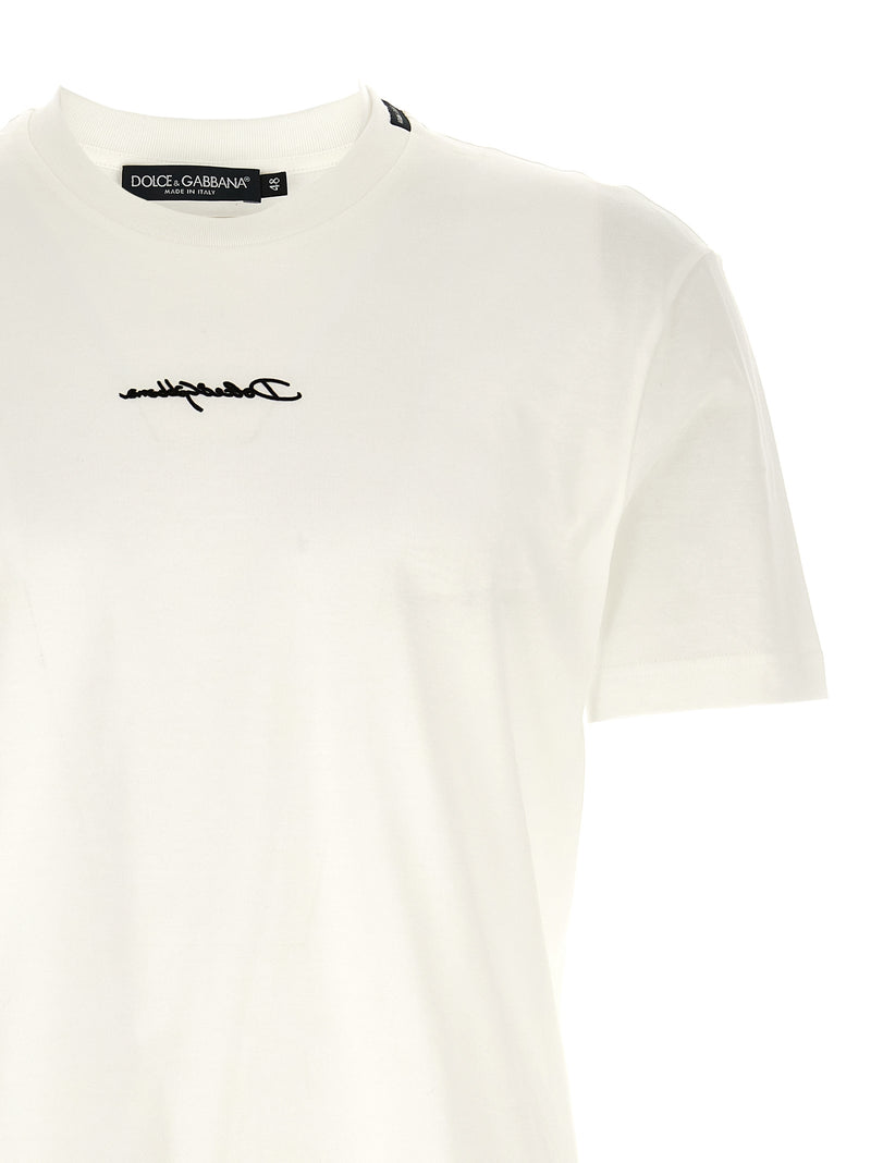 Dolce & Gabbana White Cotton T-Shirt with Logo Embroidery