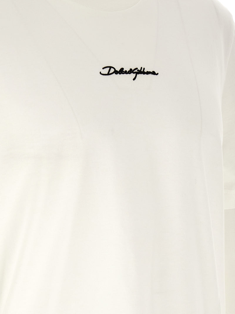 Dolce & Gabbana White Cotton T-Shirt with Logo Embroidery