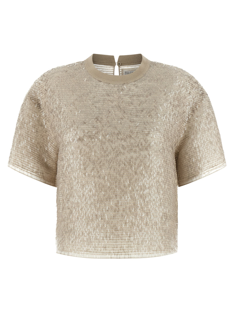 T-shirt en soie beige Brunello Cucinelli