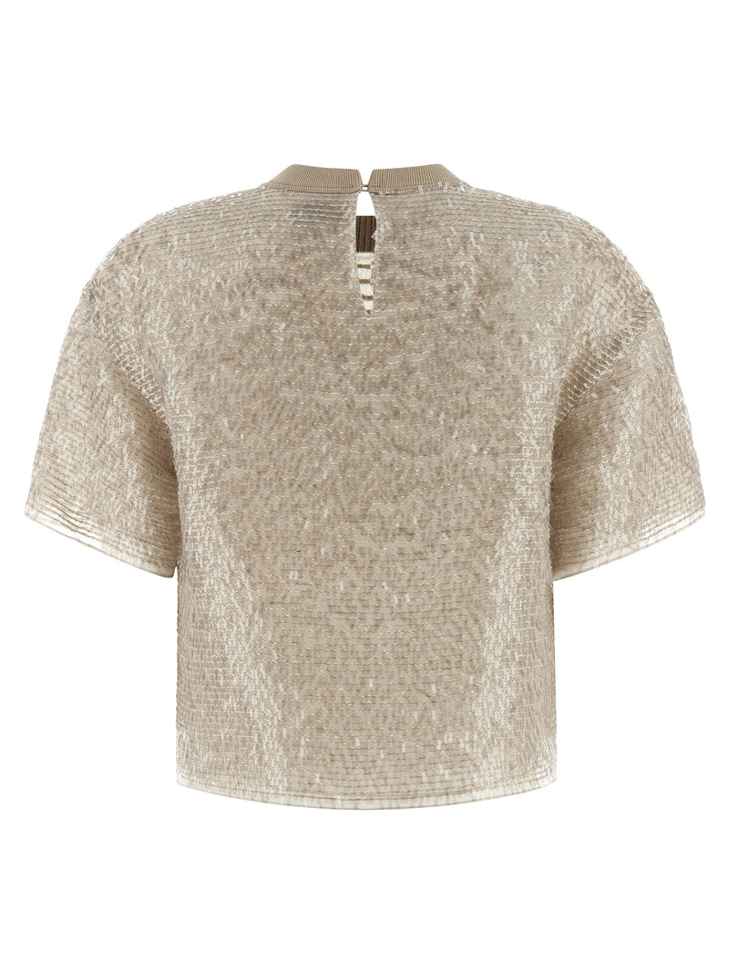 T-shirt en soie beige Brunello Cucinelli